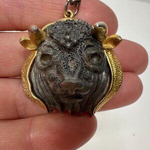 Vintage Luke Razza Taurus Bull Zodiac Pendant 1970s Signed Chain Included